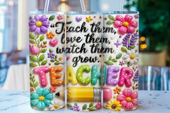 Bring the Classroom to Life with the Inflated Teacher 20oz Tumbler Wrap PNG