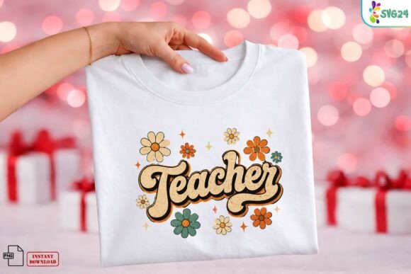 Retro Floral Teacher Vibes PNG