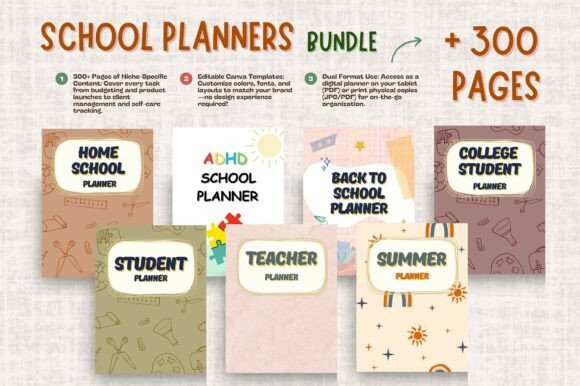 School Bundle 300 Page KDP Interior: Premium Design Assets for Planners