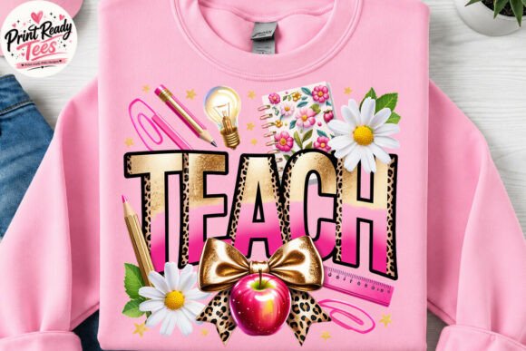 Teach Floral Apple PNG and Teacher PNG: Elevating Classroom Style with Modern Design